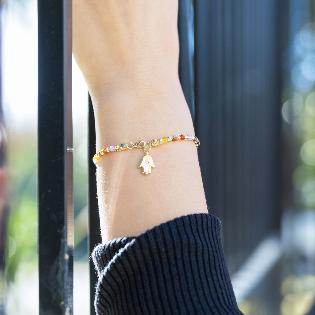 Double Strand Gold Plated Chakra Stone Bracelet - Identity Diamonds