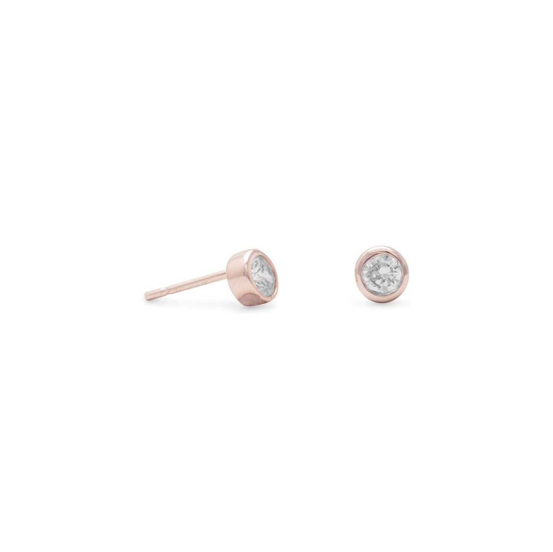 Sterling Silver Rose Gold Plated CS Bezel Stud Earrings - Identity Diamonds