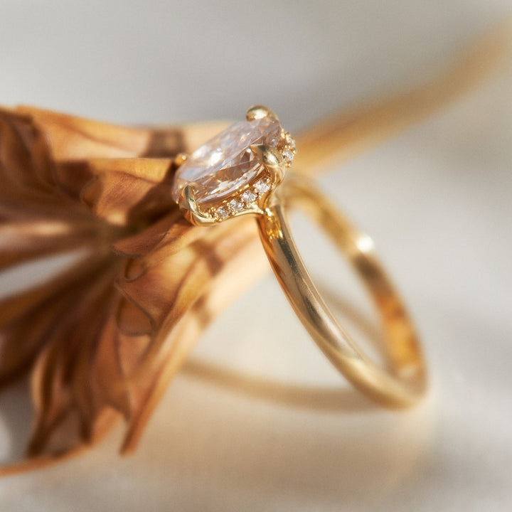 Gabriella Hidden Halo Oval Cut Moissanite Engagement Ring - Identity Diamonds