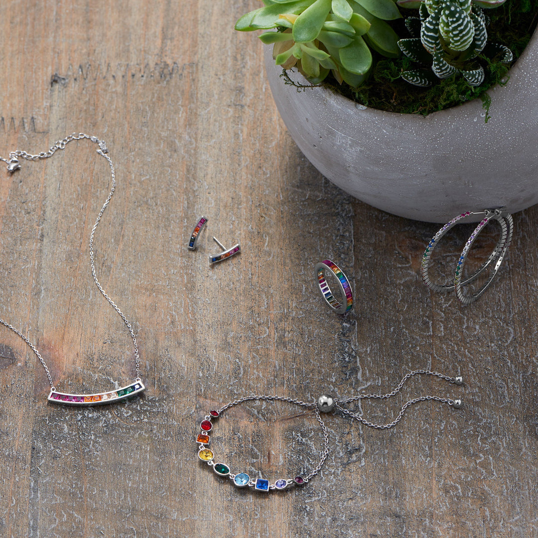 Sterling Silver Crystal Rainbow Bolo Bracelet - Identity Diamonds