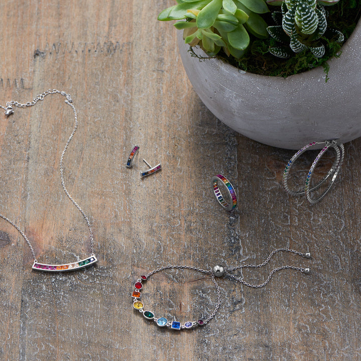 Sterling Silver Crystal Rainbow Bolo Bracelet - Identity Diamonds