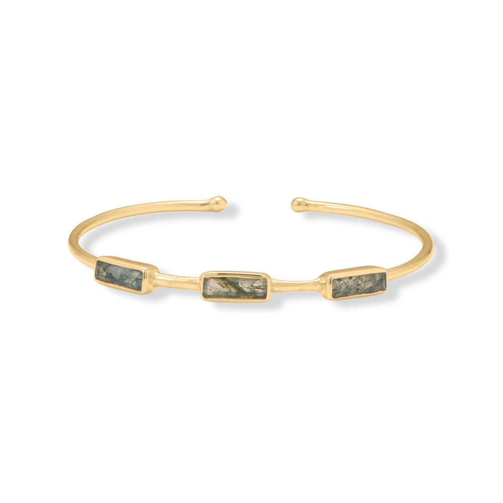 Sterling Silver Gold Plated Moss Agate Cuff Bracelet - Identity Diamonds