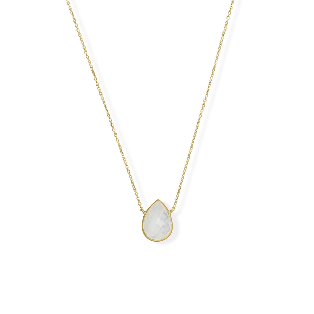 Sterling Silver Gold Plated Pear Rainbow Moonstone Necklace - Identity Diamonds