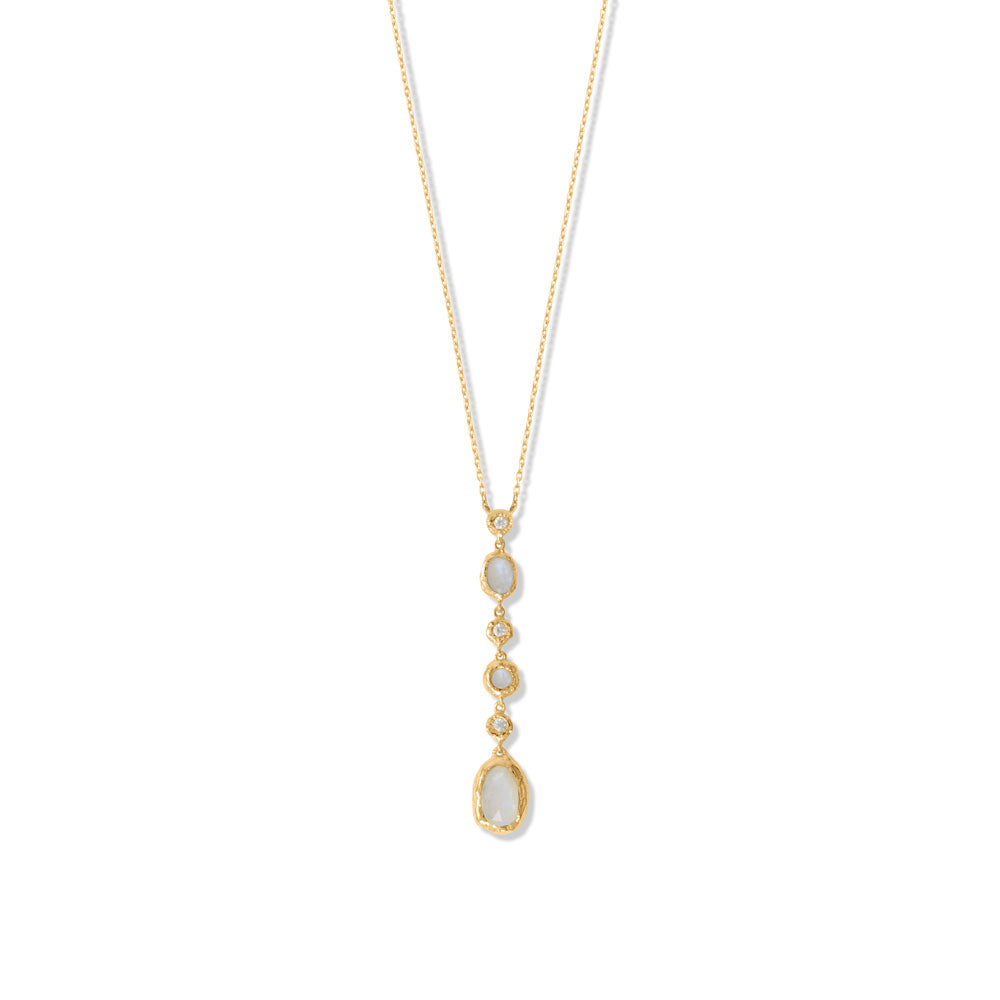 Sterling Silver Gold Plated Rainbow Moonstone Drop Necklace - Identity Diamonds