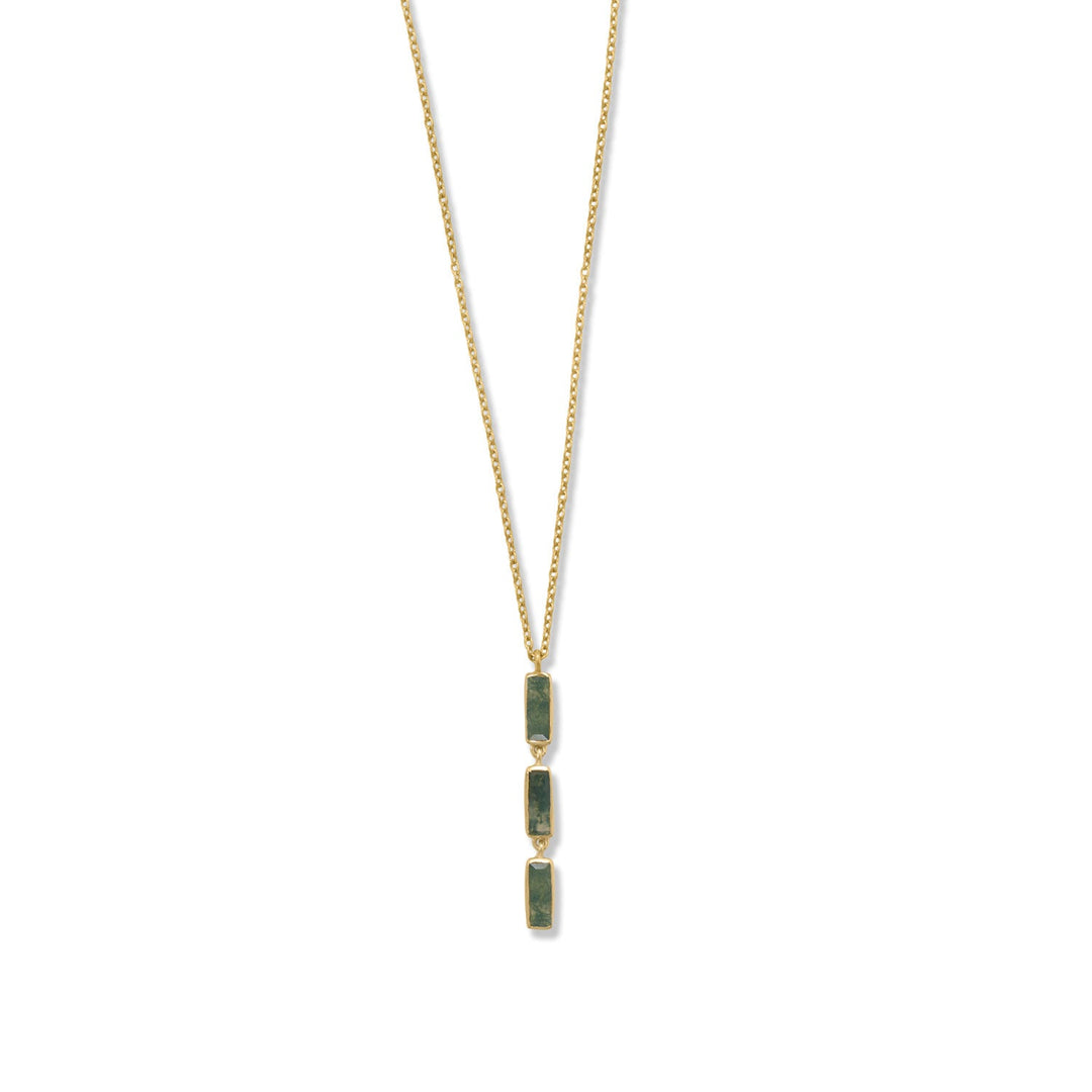 Sterling Silver Gold Plated Moss Agate Drop Necklace - Identity Diamonds