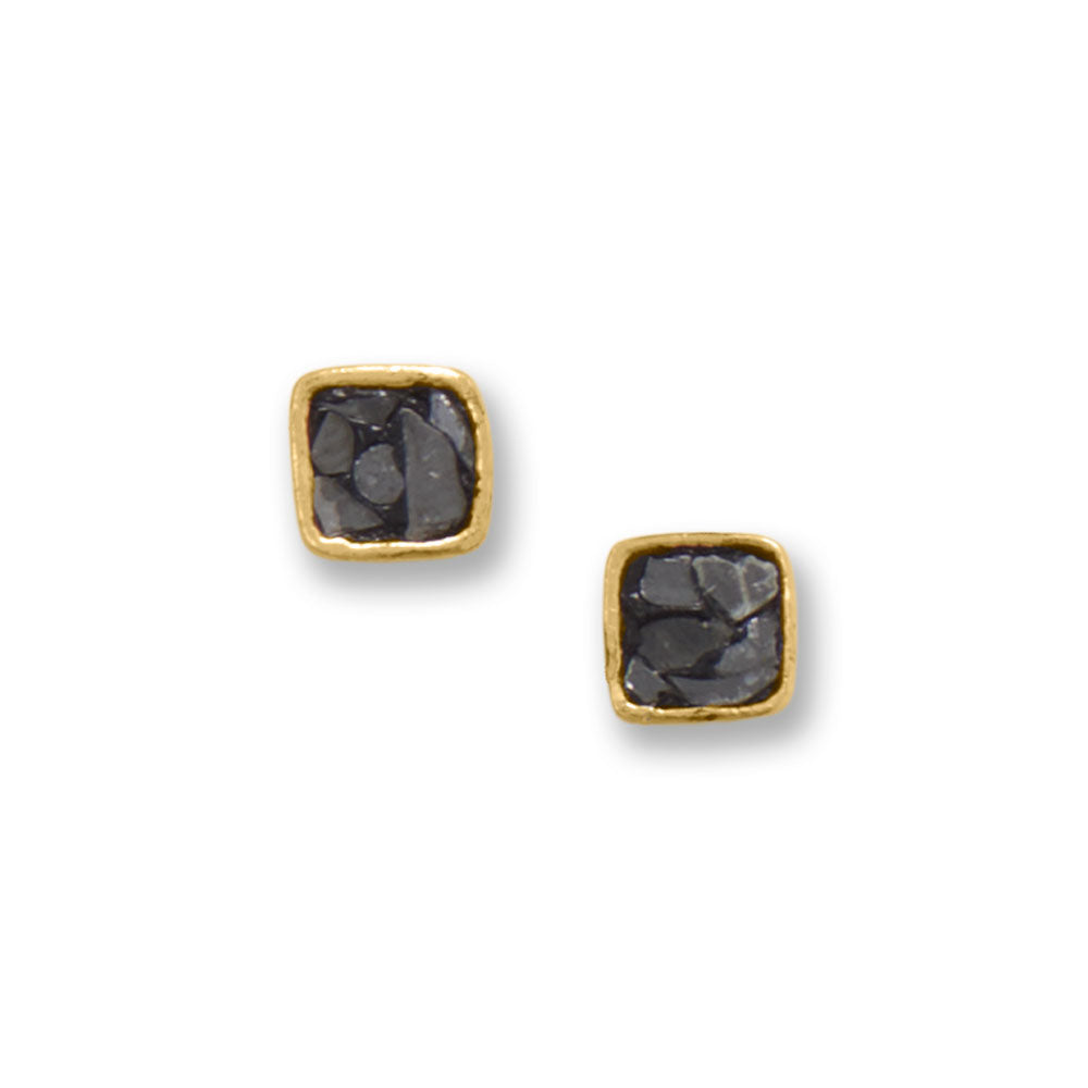Sterling Silver Gold Plated Black Diamond Chip Stud Earrings - Identity Diamonds