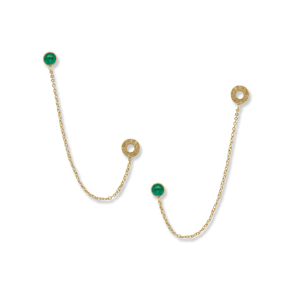 Sterling Silver Gold Plated Green Glass Double Post Earrings - Identity Diamonds