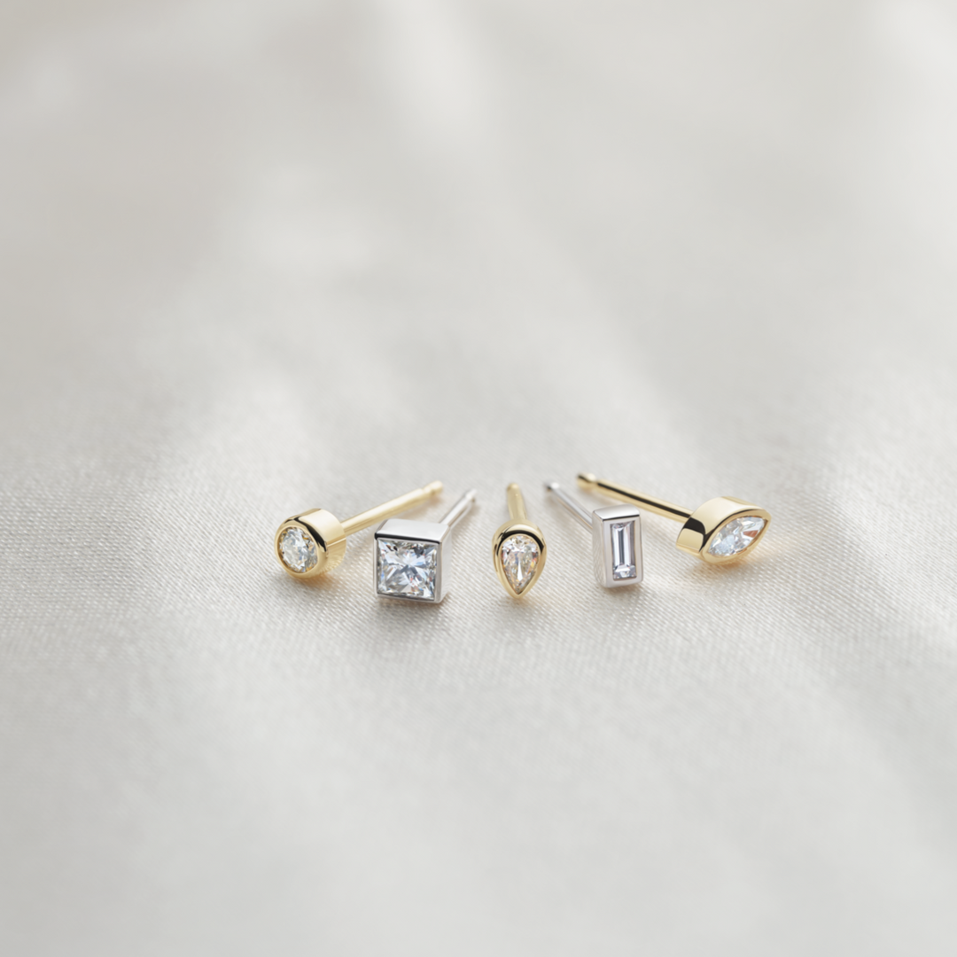 Tiny Bezel Set Diamond Stud Earrings - Identity Diamonds