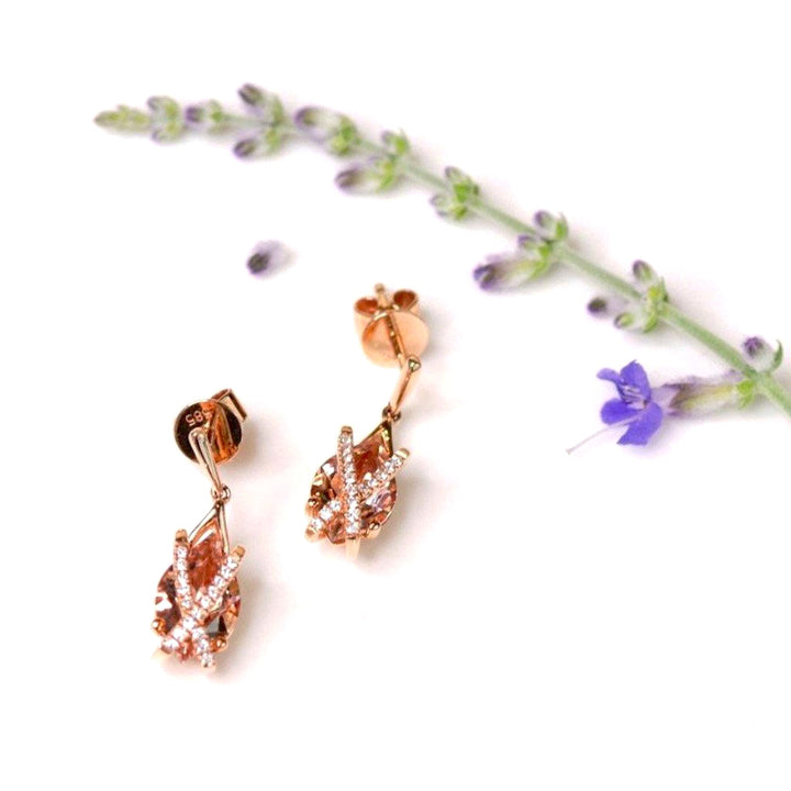 Rose Gold Morganite & Diamond Earrings - Identity Diamonds