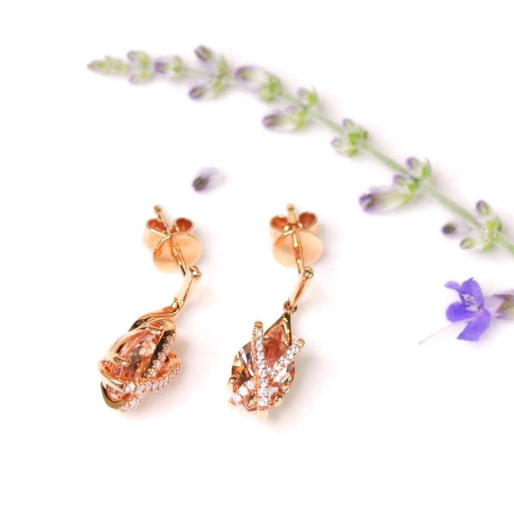 Rose Gold Morganite & Diamond Earrings - Identity Diamonds
