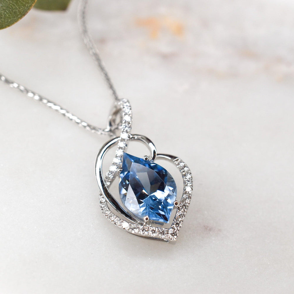 White gold Aqua Blue Spinel & Diamond Necklace - Identity Diamonds