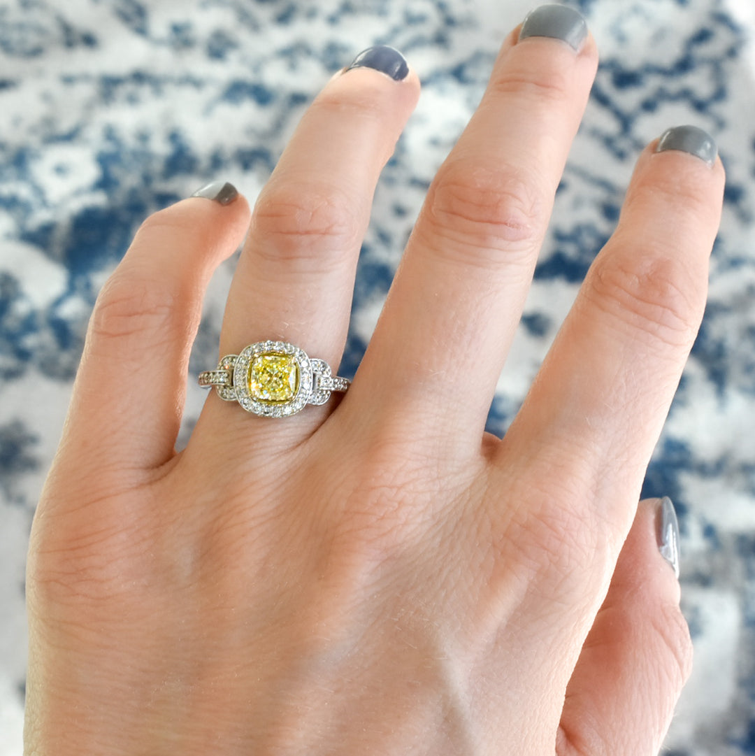 Tiffany Canary Yellow Square Radiant Cut Diamond Ring - Identity Diamonds