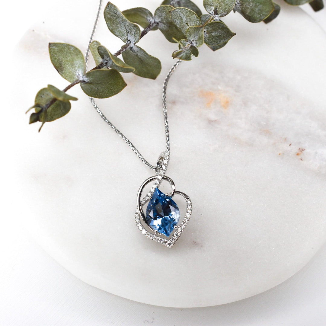 White gold Aqua Blue Spinel & Diamond Necklace - Identity Diamonds