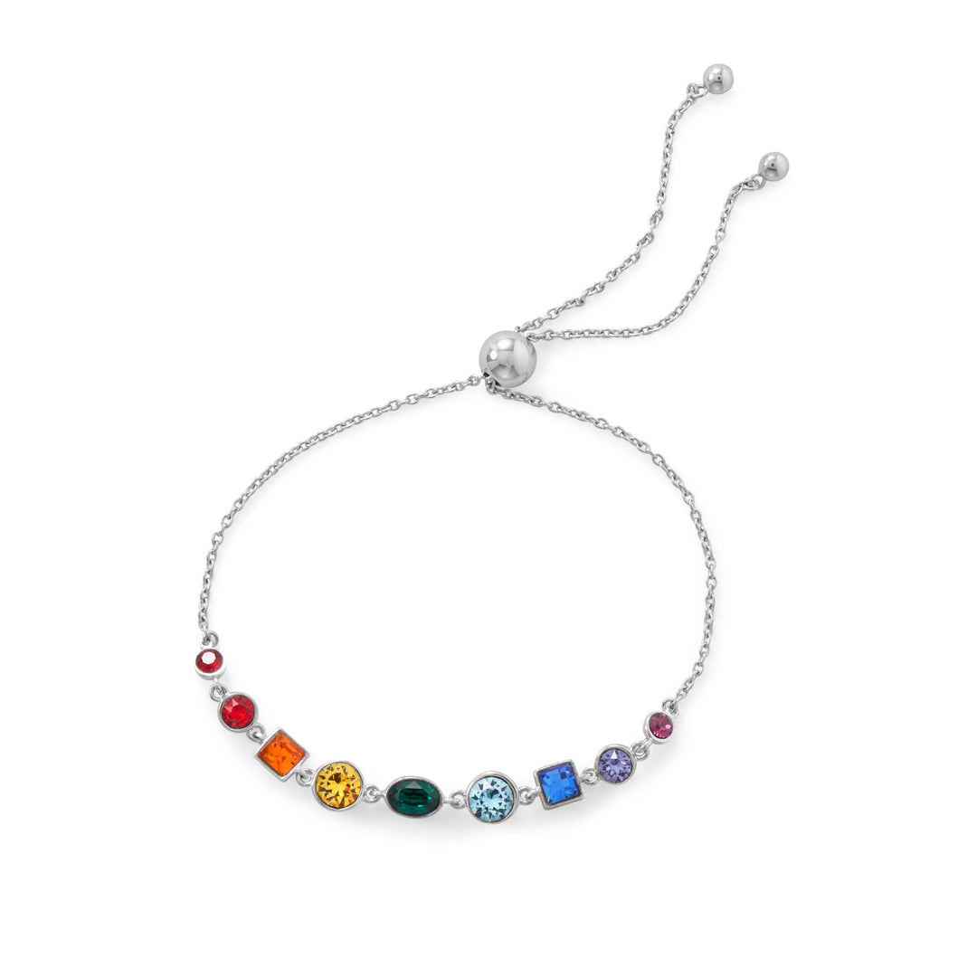 Sterling Silver Crystal Rainbow Bolo Bracelet - Identity Diamonds