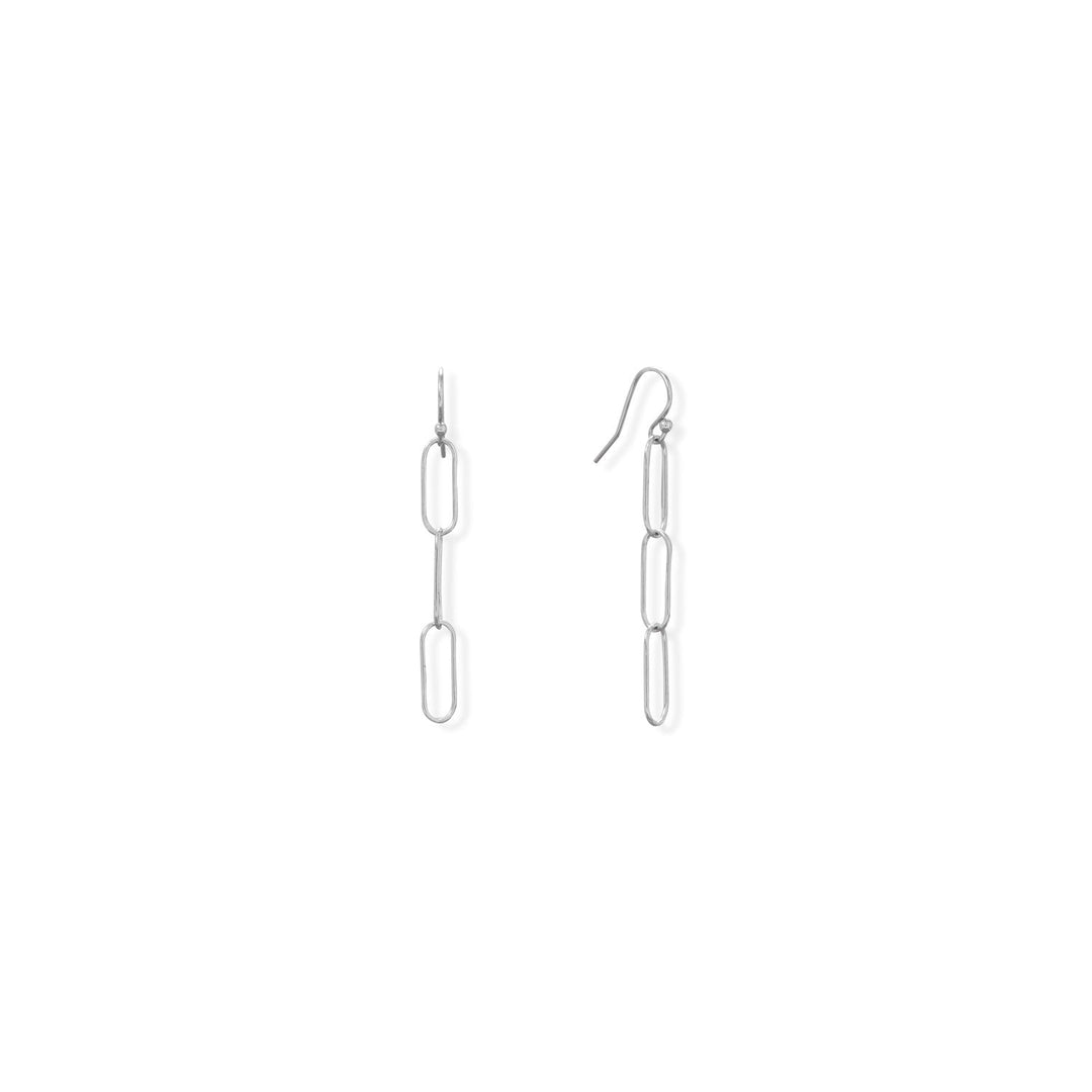Sterling Silver Rhodium Plated Paperclip French Wire Earrings