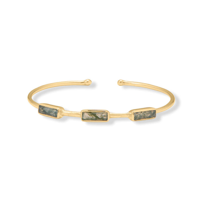 Sterling Silver Gold Plated Moss Agate Cuff Bracelet