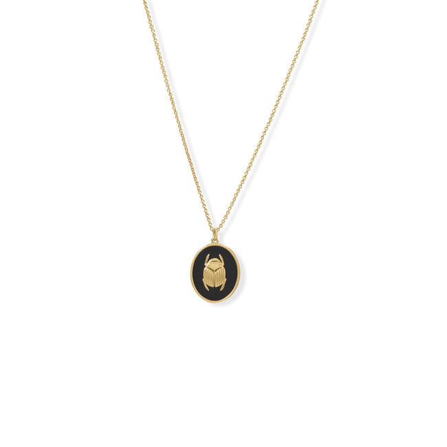 Sterling Silver Gold Plated Black Onyx Scarab Necklace