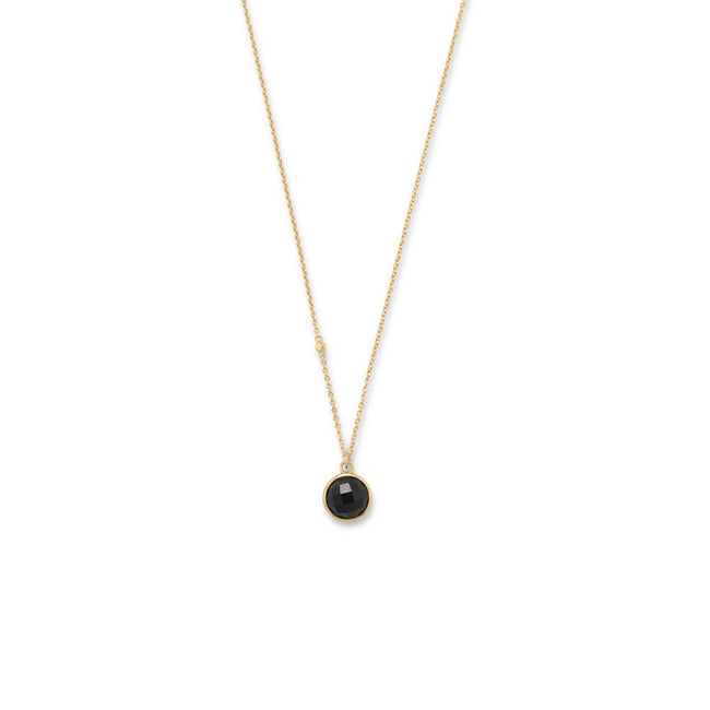 Sterling Silver Gold Plated Faceted Black Onyx Necklace