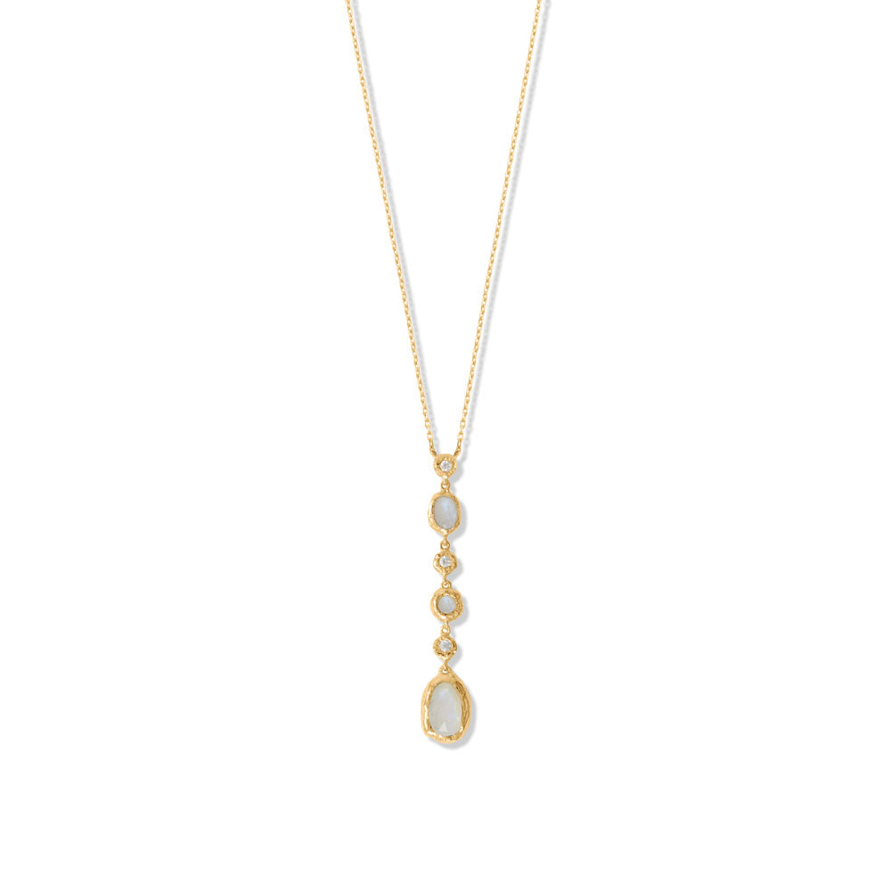 Sterling Silver Gold Plated Rainbow Moonstone Drop Necklace