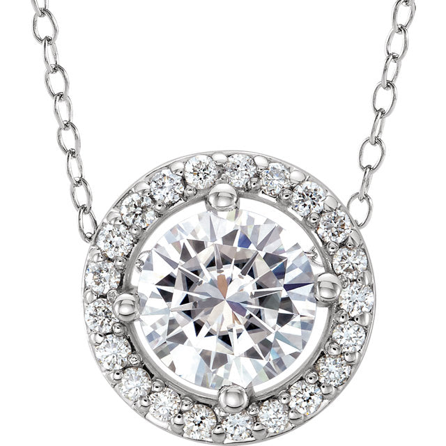 Moissanite & Diamond Halo Necklace