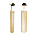 Sterling Silver Gold Plated Black Onyx and Fringe Front Back Earrings