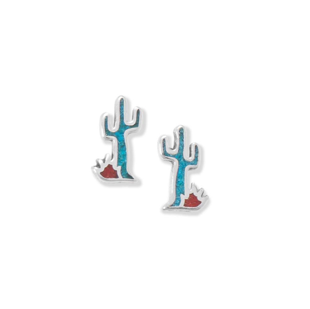 Sterling Silver Oxidized Turquoise Cactus Earrings