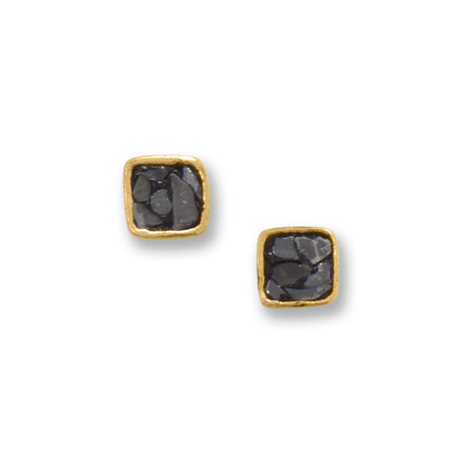 Sterling Silver Gold Plated Black Diamond Chip Stud Earrings