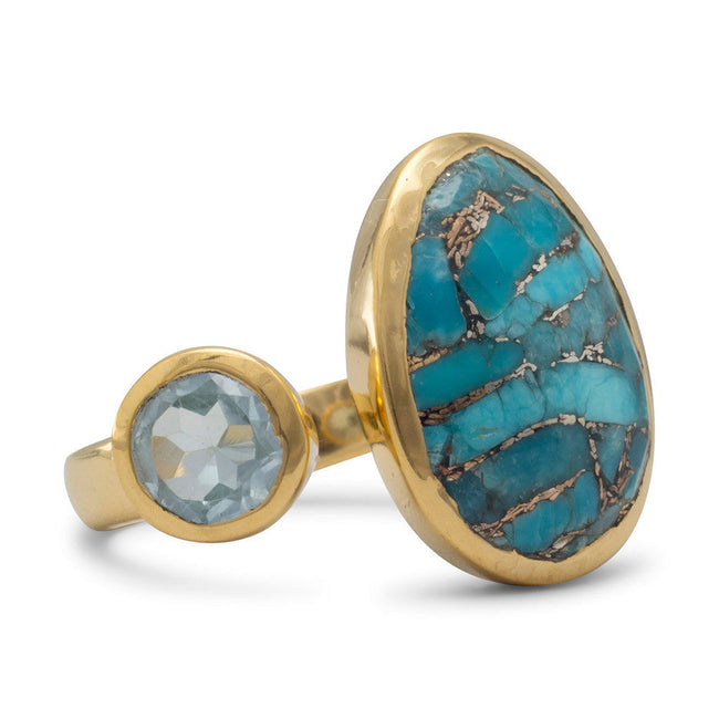Sterling Silver Gold Plated Turquoise and Blue Topaz Ring
