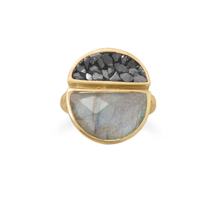 Sterling Silver Gold Plated Labradorite and Diamond Chip Ring