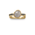 Sterling Silver Gold Plated Grey Moonstone and Diamond Chip Ring