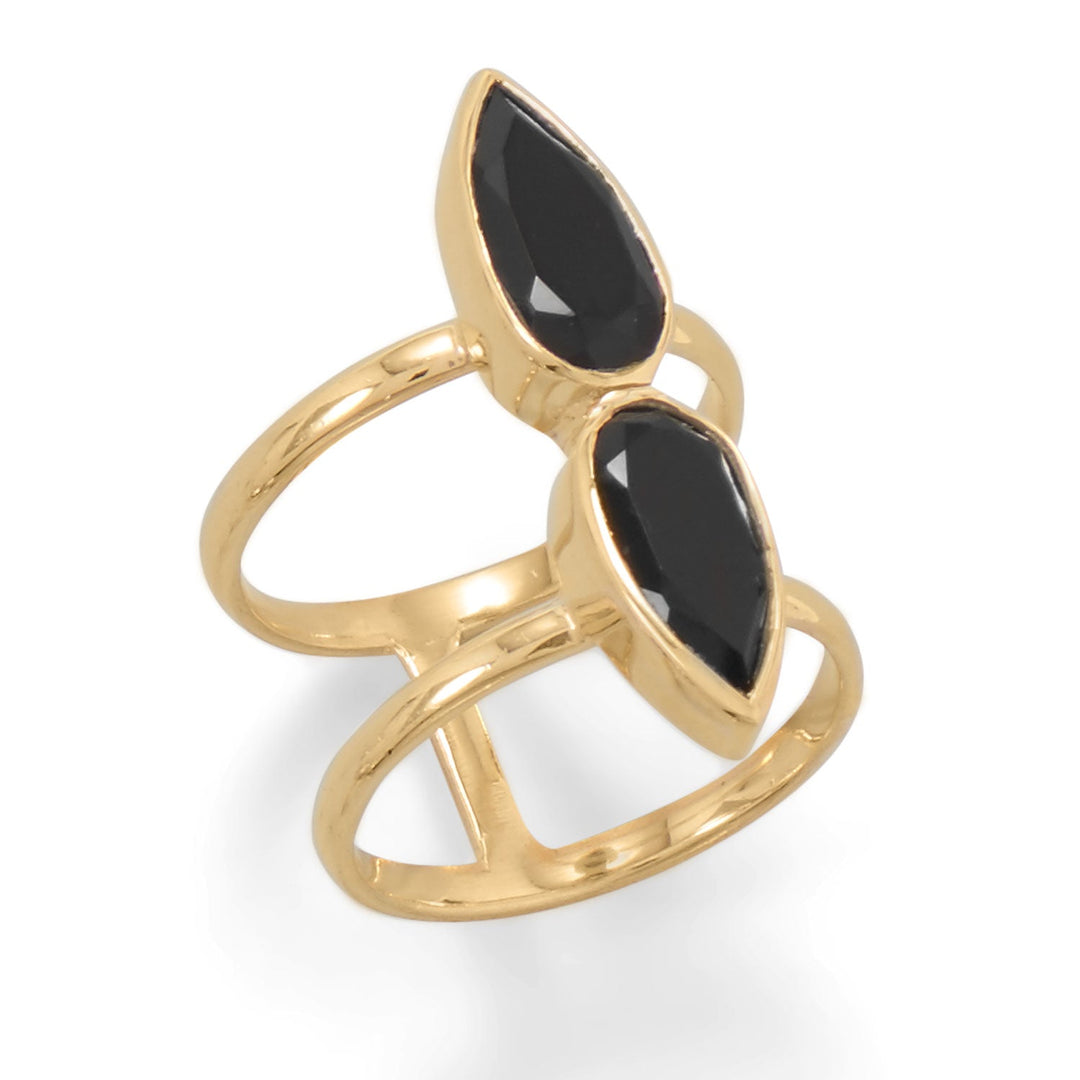 Sterling Silver Gold Plated Double Pear Onyx Ring