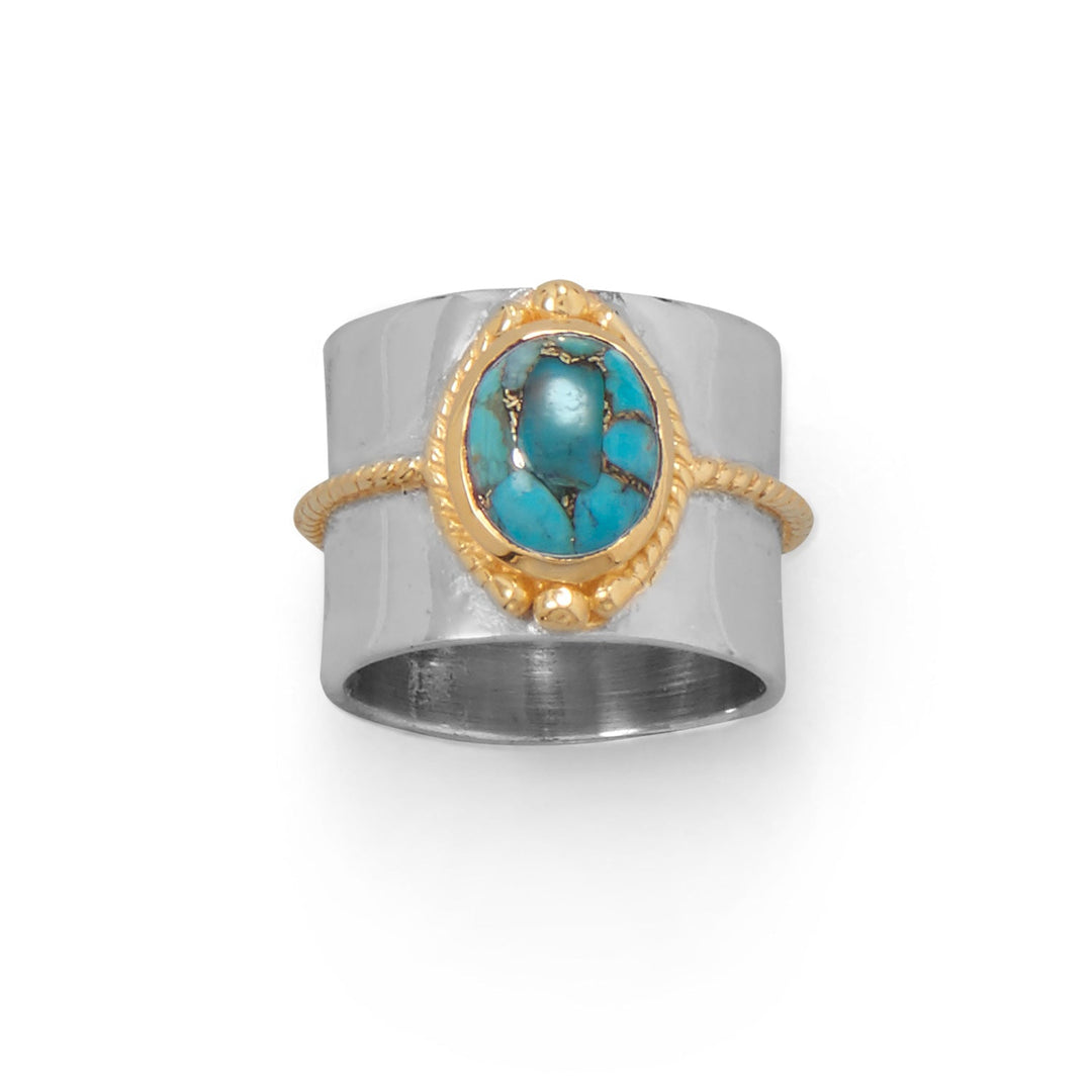 Sterling Silver Gold Plated Two Tone Turquoise Cigar Ring