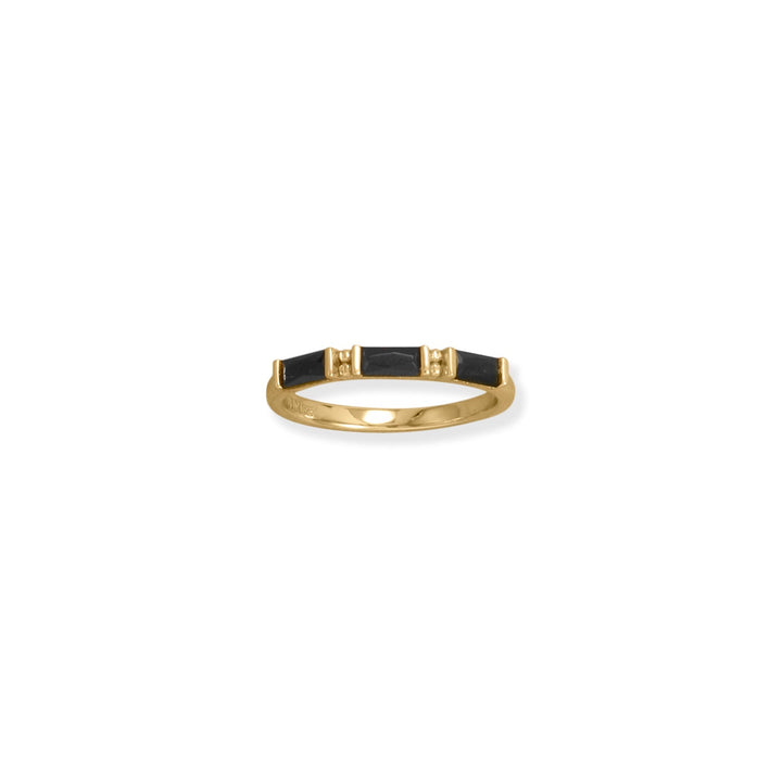 Sterling Silver Gold Plated Black Baguette CZ Ring