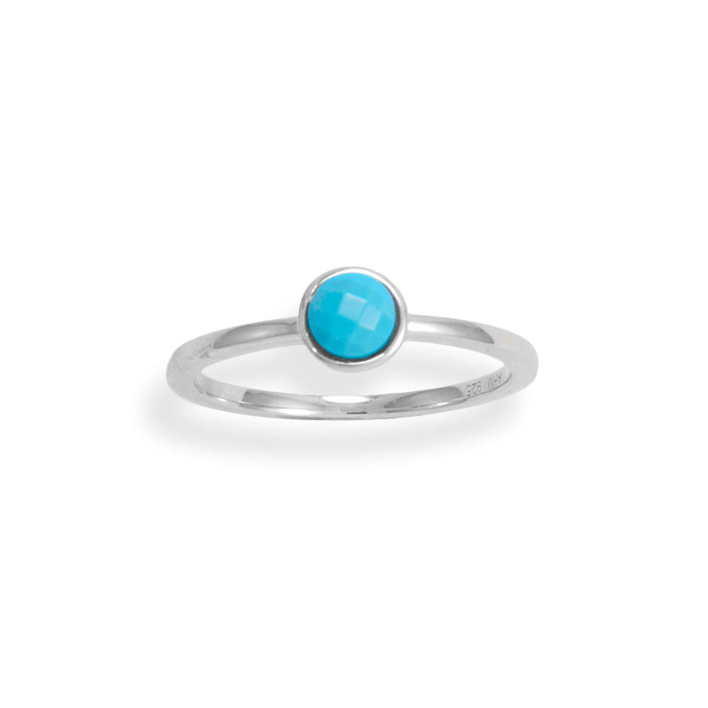 Sterling Silver Rhodium Plated Round Faceted Turquoise Ring