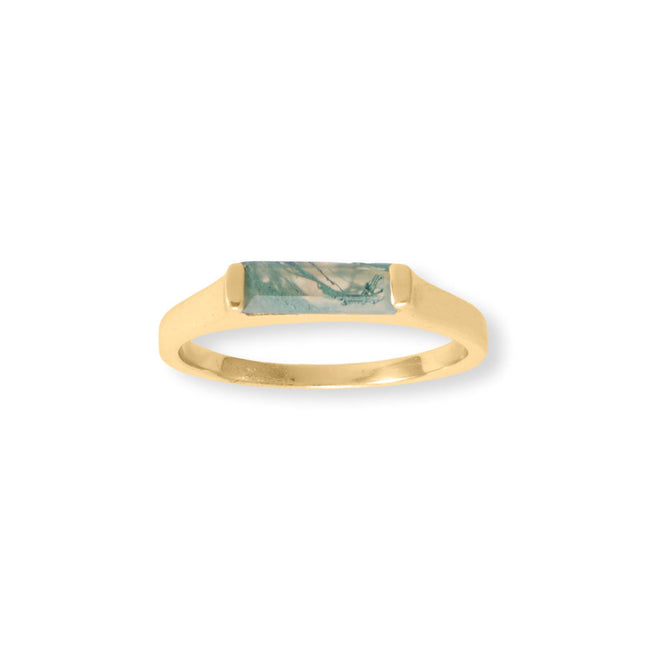 Sterling Silver Gold Plated Moss Agate Bar Ring
