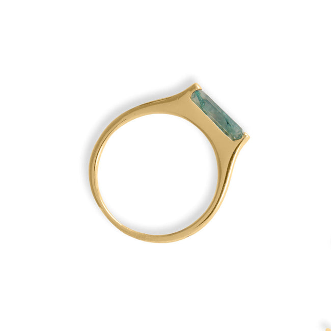 Sterling Silver Gold Plated Moss Agate Bar Ring