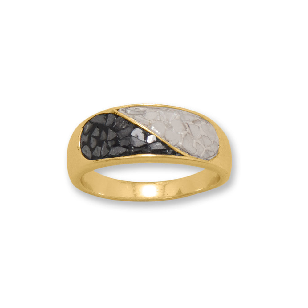Sterling Silver Gold Plated Black and White Diamond Chip Ring