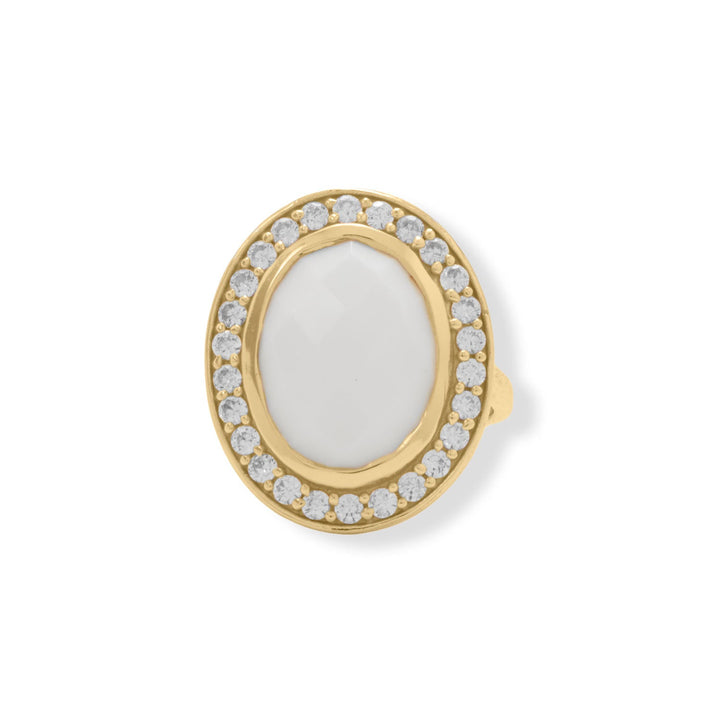 Sterling Silver Gold Plated White Agate and CZ Cocktail Ring - Identity Diamonds
