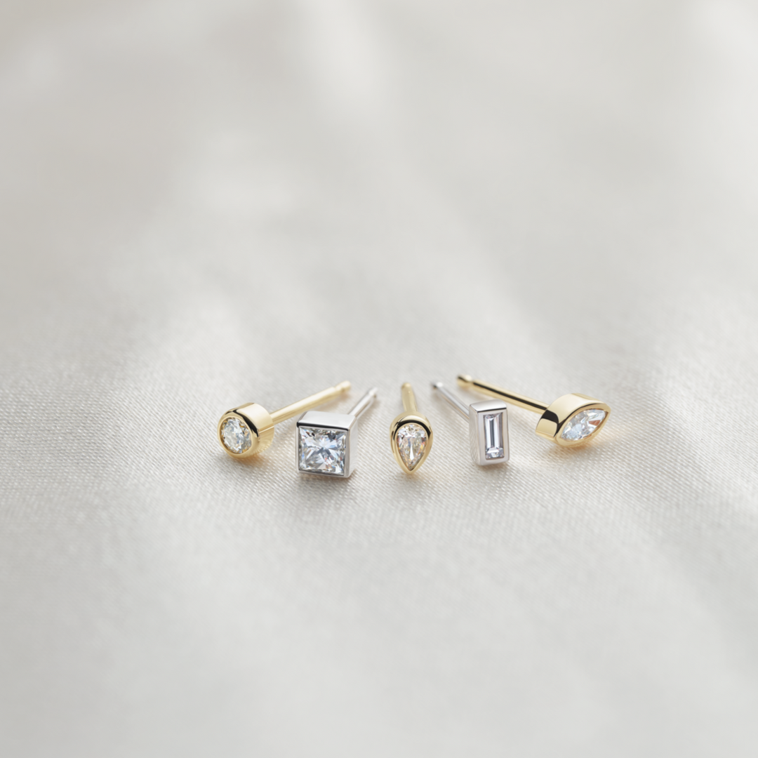 Tiny Bezel Set Diamond Stud Earrings