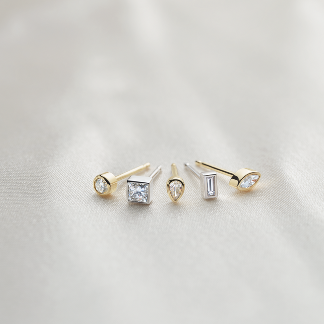 Tiny Bezel Set Diamond Stud Earring