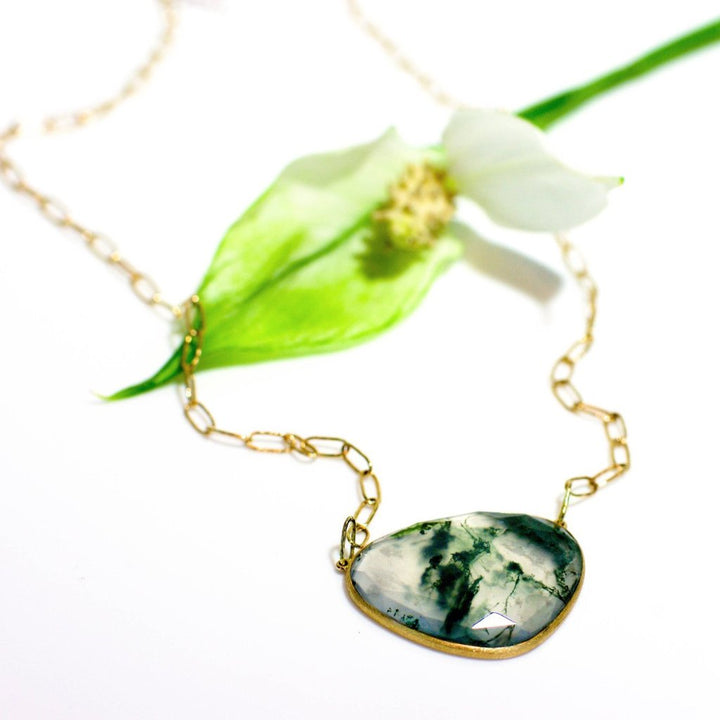 Moss Chalcedony Gold Necklace
