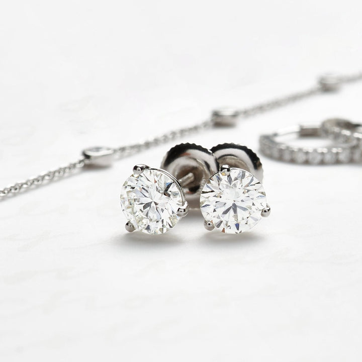 Lab-Grown Diamond Stud Earrings - 3 Prongs