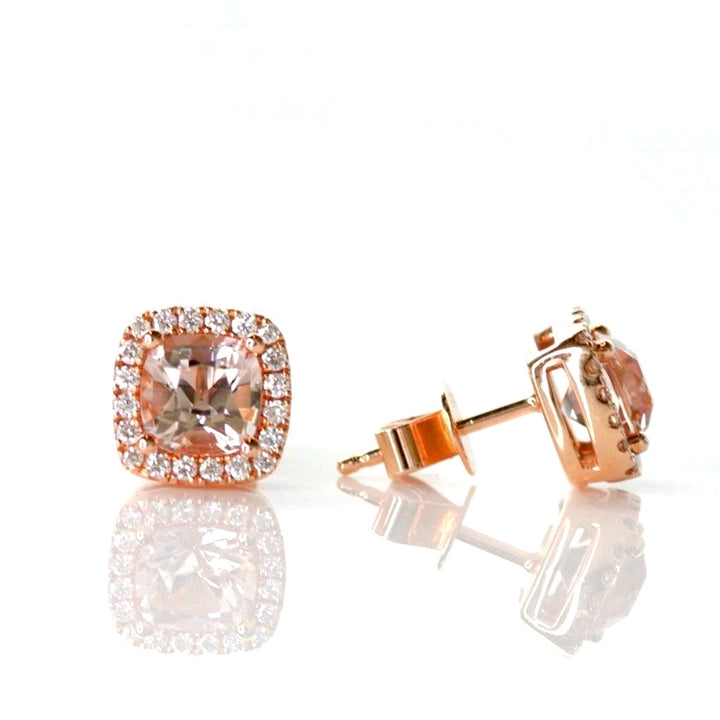 Boucles d'oreilles morganite et diamant en or rose