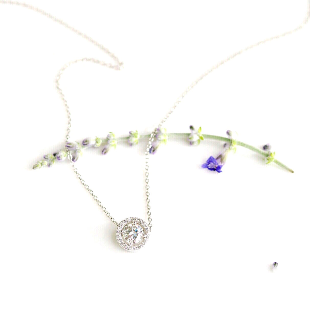 Moissanite & Diamond Halo Necklace