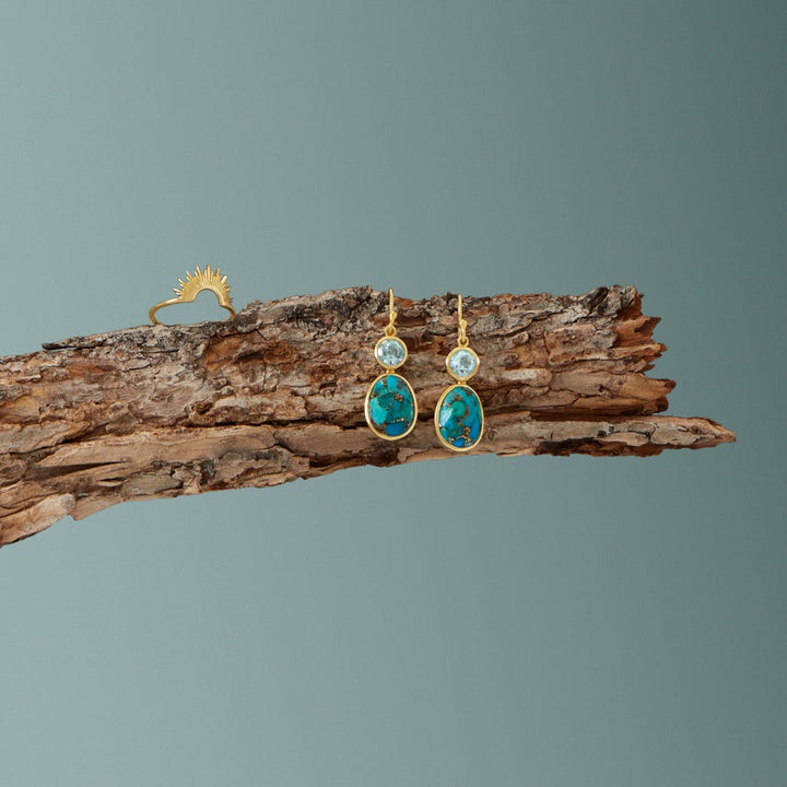 Sterling Silver Gold Plated Turquoise and Blue Topaz Earrings - Identity Diamonds
