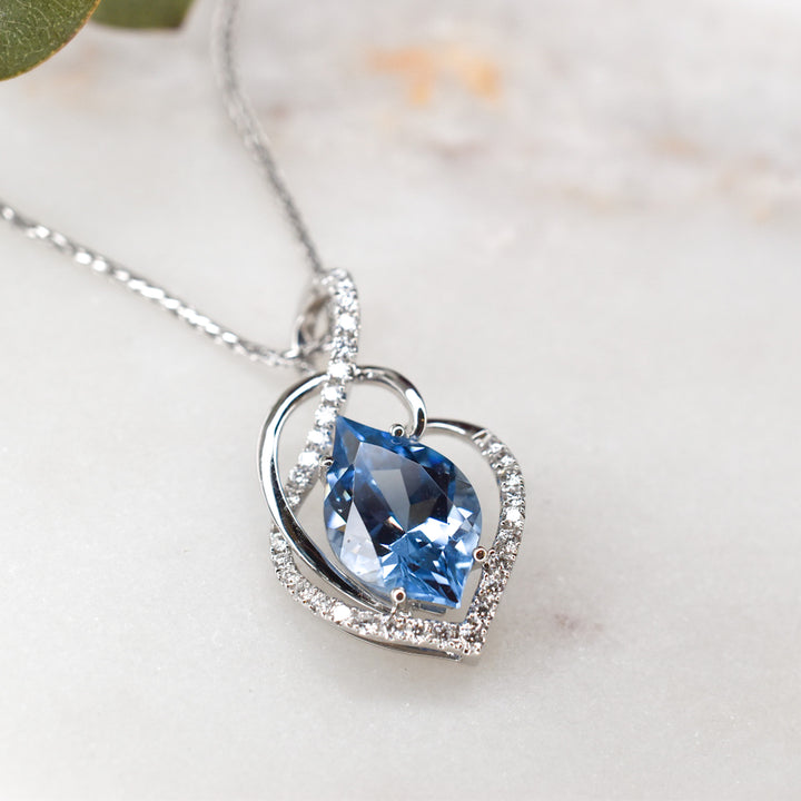 White gold Aqua Blue Spinel & Diamond Necklace