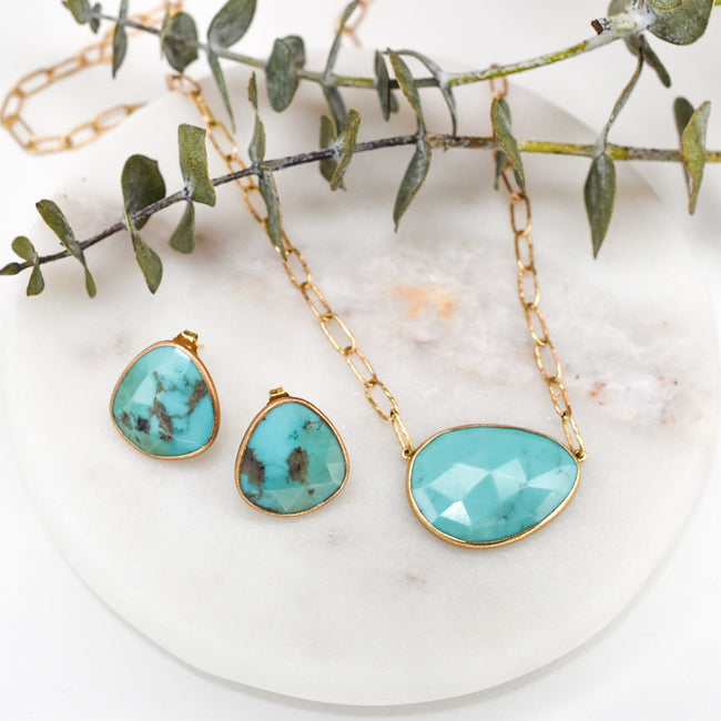 *In Stock!* Yellow Gold Turquoise Earrings